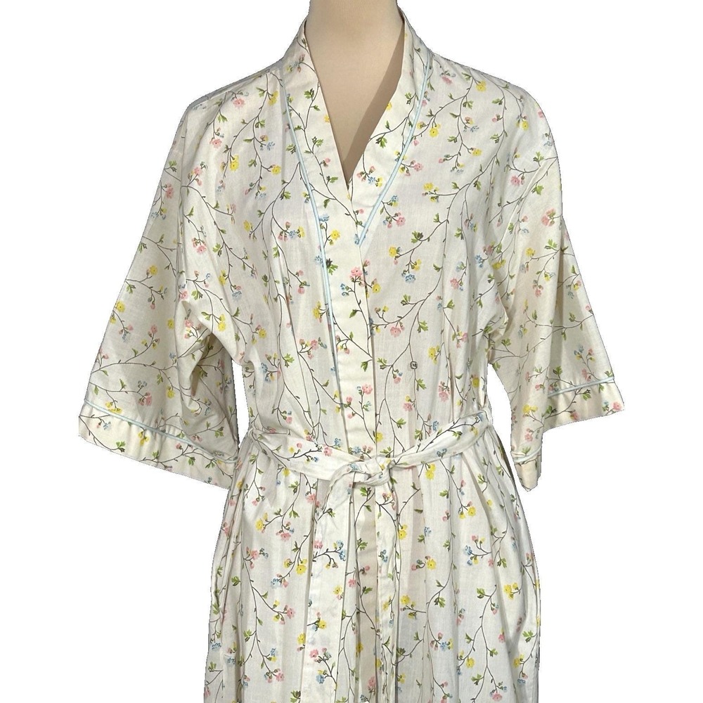 Vintage Kayser Delicate Floral Wrap Cottagecore Robe Pockets Tie Soft Sz Medium